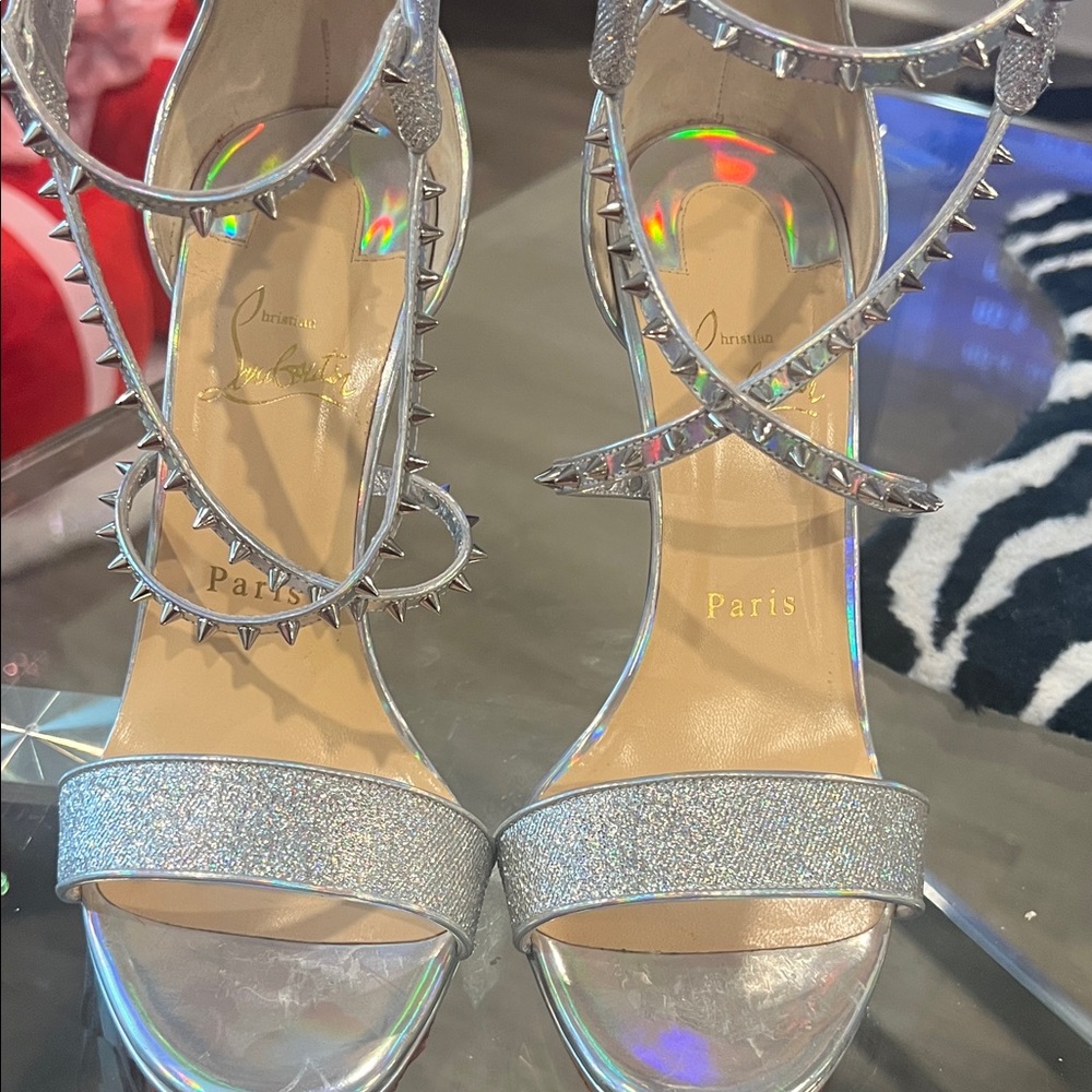 Christian Louboutin Metallic Silver Spiked Heels